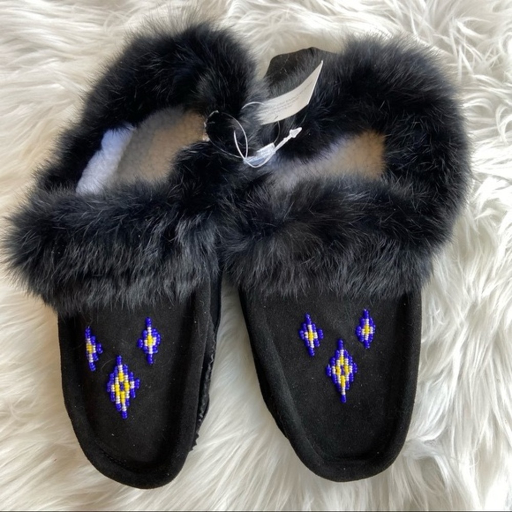 New Mens leather and rabbit fur Moccasins